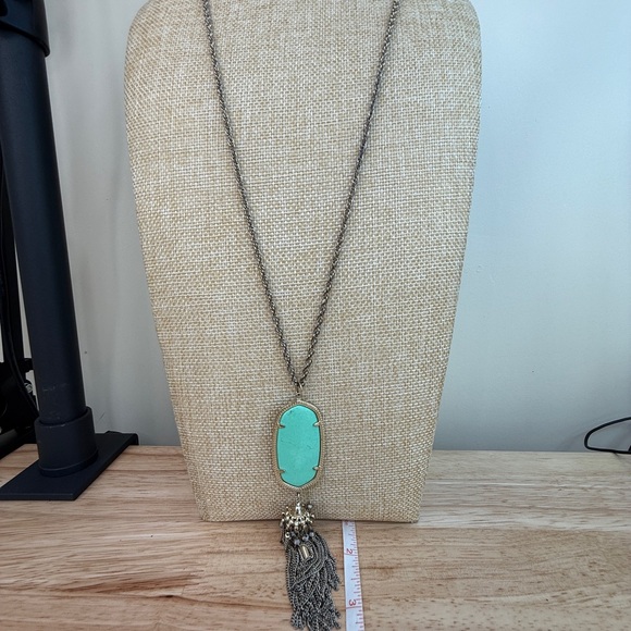 Kendra Scott Rayne Pendant Green and Gold Necklace with Tassel, Long - Picture 13 of 14